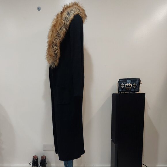 💋GORGEOUS!💋BOHO-CHIC 70s INSPIRED FAUX RED FOX FUR COLLAR CARDIGAN in BLACK - Picture 7 of 16